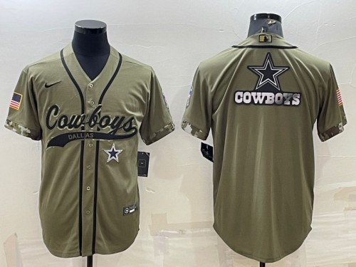 Men's Dallas Cowboys Olive Salute To Service Team Big Logo Cool Base Stitched Baseball Jersey